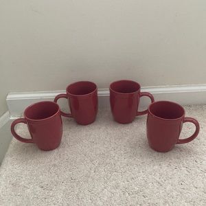 Set of 4 Rachel Ray Cucina Red Ceramic Hand-painted Mugs
